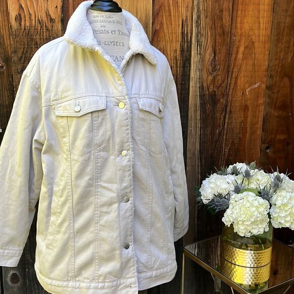 H & M, CREAM FLEECE LINED UNISEX JACKET, Size L - Picture 1 of 7
